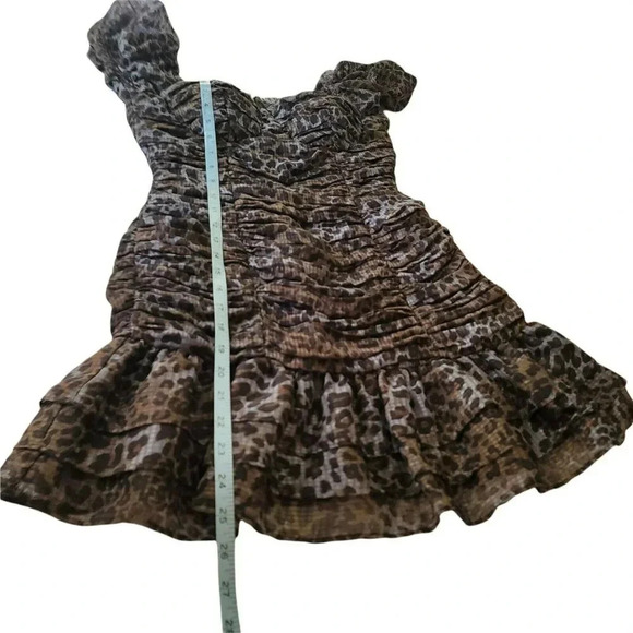 Forever 21 Ruched Frill Mini Dress Animal Print Ruffle Hem Off Shoulder Size S/P - Picture 4 of 11
